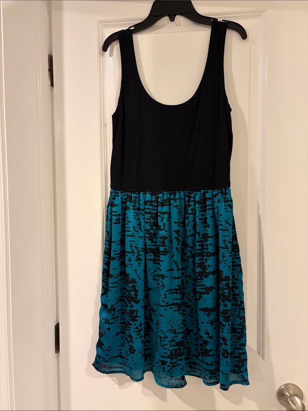 Aqua Black & Teal Printed Sleeveless Mini Dress